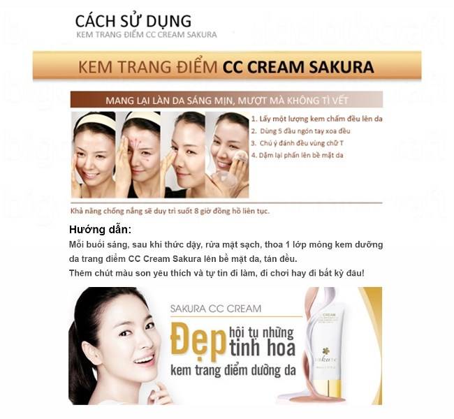 Hướng dẫn sử dụng kem trang điểm dưỡng da CC Cream Sakura Hướng dẫn sử dụng kem trang điểm dưỡng da CC Cream Sakura