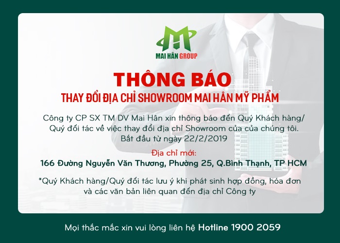 THÔNG BÁO MAI HÂN MỸ PHẨM THAY ĐỔI ĐỊA CHỈ SHOWROOM TỪ NGÀY 22/02/2019 THÔNG BÁO MAI HÂN MỸ PHẨM THAY ĐỔI ĐỊA CHỈ SHOWROOM TỪ NGÀY 22/02/2019